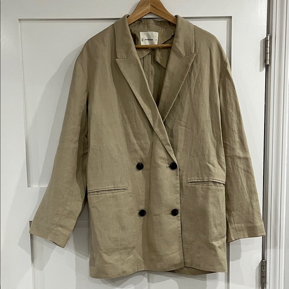 Everlane Jackets & Blazers - Everlane Beige Linen Double Breasted Blazer Size 14